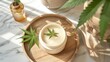 CBD, Marijuana-infused cannabis face cream on white background for skincare and beauty concept, banner