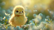 A young chick stands curiously looking sweetly at the camera. The gentle lighting casts a serene aura