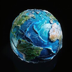 Poster - A futuristic 3D model of Earth with water sources highlighted, advocating for responsible water management.