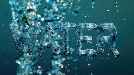 Poster - An abstract 3D rendering of water molecules forming the word 