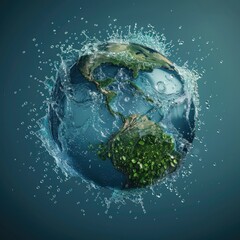 Poster - A visually stunning 3D concept of water droplets forming the shape of the Earth to promote awareness for World Water Day. 