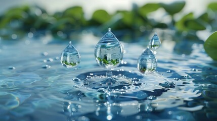 Poster - A 3D graphic depicting water conservation symbols and slogans in honor of World Water Day. 