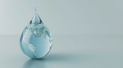Poster - A 3D concept of a water drop with a world map inside, highlighting the global significance of water conservation.