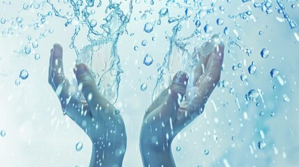 Poster - A creative 3D depiction of hands reaching out to catch falling water droplets, promoting water sustainability for World Water Day. 