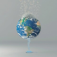 Poster - A 3D model of Earth with water droplets falling from the sky to represent the planet's water cycle.