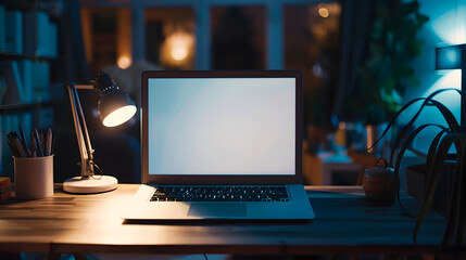 Aufkleber - Mock up Copy Space Blank Screen workspace with computer laptop on table : Generative AI