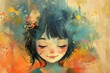 small Joyful girl by joey moya, cute, in the style of minimalistic drawings, ultrafine detail, light,bright colorful, colorful background