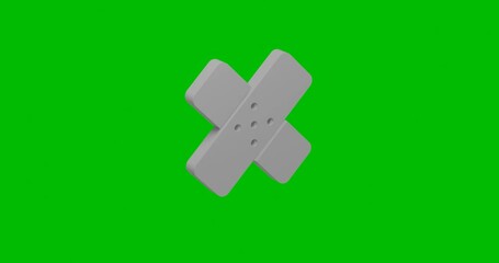 Poster - Animation of rotation of a white adhesive plaster symbol with shadow. Simple and complex rotation. Seamless looped 4k animation on green chroma key background