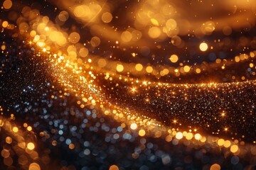 Poster - This visually captivating image features a dazzling background filled with golden and black sparkles