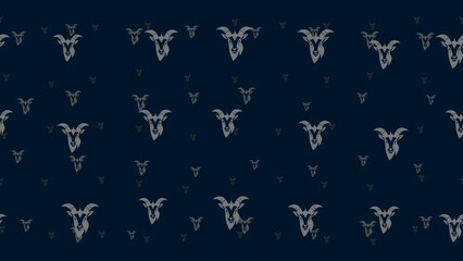 Poster - Goat head symbols float horizontally from left to right. Parallax fly effect. Floating symbols are located randomly. Seamless looped 4k animation on dark blue background