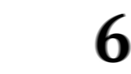 Poster - Animation set, number six symbol. Animations: transparency, zooms, transition top to down, transition left to right, slide up to down, slide left to right