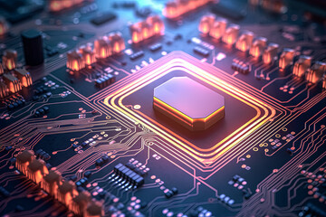 Wall Mural - A close up of a computer chip with a gold colored border.