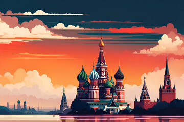 Wall Mural - Moscow skyline abstract colorful vector illustration