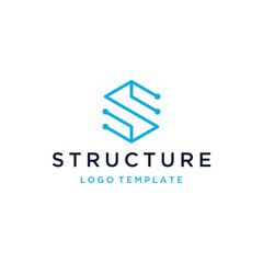 Poster - Modern Initial Letter S with Hexagon Digital Wire Circuit Dots For Futuristic Network Link Technology Logo Design