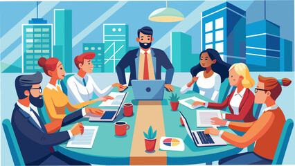 Wall Mural - Business meeting teamwork and communication concept. Vector illustration.