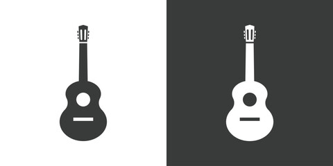 Classical guitar icon black and white style. Classic guitar black icon silhouette on white background and an inverted color on black background. Simple guitar icon for studio web, mobile app, branding