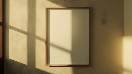Fototapete - Blank picture frame mockup on a wall Portrait orientation Artwork template in interior design : Generative AI
