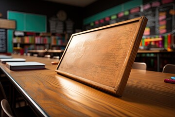 Aufkleber - A table with a blackboard, suitable for use in an office or a school classroom. The setting encourages productivity, creativity, and collaboration in various environments, Generative AI.
