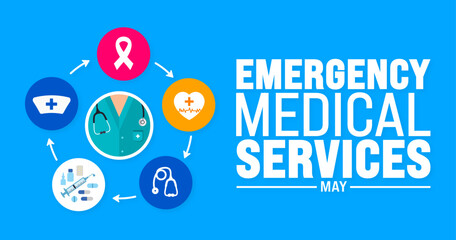 Poster - May is Emergency Medical Services background template. Holiday concept. use to background, banner, placard, card, and poster design template with text inscription and standard color. vector