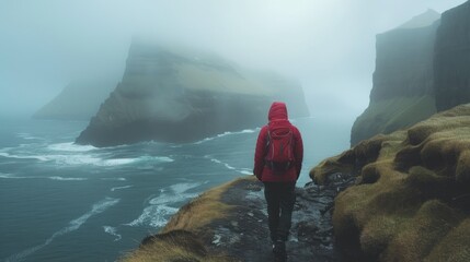 Canvas Print - Exploring the fjords of Faroe Islands while backpacking