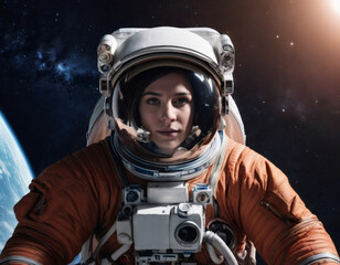 portrait of an astronaut woman in space