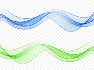 Wall Mural - Set of transparent abstract waves in blue and green colors. Wave divide, design element.