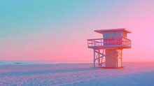 Lifeguard Hut On The Beach In Miami Florida Colorful Hut On The Beach During Sunrise Miami South Beach Sunny Day On The Beach : Generative AI