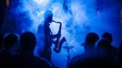 © pkproject - Saxophonist Silhouetted in Smoky Blue Ambiance Captivates Attentive Jazz Club Audience