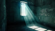 Dark empty Prison cell widow with Sunshine light