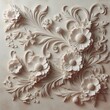 Light decorative texture of plaster wall with volumetric decorative flowers