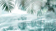 a shady view of palm leaves and water