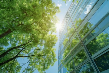 Eco-Friendly Office Building, Green Environment with Trees, Reducing Carbon Footprint.. Beautiful simple AI generated image in 4K, unique.