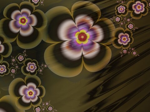 Fantastic multicolored flowers. Fractal artwork for use as templates, computer backgrounds, label printing and more. Graphic background design.