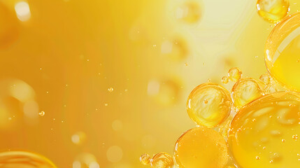 Wall Mural - Abstract various yellow bubbles oil or serum with copy space background banner cosmetic or spa ingredient concept : Generative AI