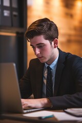 Corporate Business Photography of a Young Man Conducting Market Research and Strategizing For His Startup, Generative AI