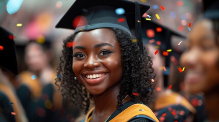 Canvas Print - Smiling Black Graduate Celebrating Commencement Day at University