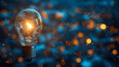 Electric light bulb bright polygonal connections on a dark blue background. Technology concept innovation artificial intelligence brainstorming business success.