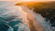 © Nijat - Aerial view of coastline and white sand dunes at sunset. Anna Bay, New South Wales, Australia