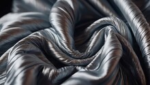 3D Render, Abstract Background With Ruched Fabric, Silver Cloth Macro, Fashion Wallpaper Wavy Layers.