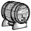 Wine beer wooden barrel engraving PNG illustration. Scratch board style imitation. Black and white hand drawn image.