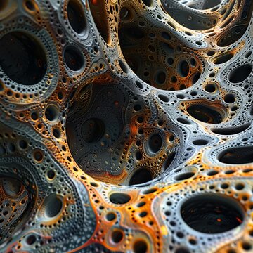 3D rendering of an organic structure with a honeycomb-like pattern