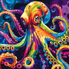 Wall Mural - a colorful octopus with many tentacles