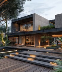 Wall Mural - Modern luxury house with pool and garden