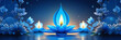 Vesak holiday background with blue lotus flower candle background. Vesak Day backdrop. Web banner