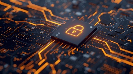 Aufkleber - Close-up of a Security Chip on a Motherboard, Cybersecurity Concept, Modern Technology Theme, Electronic Circuitry Background. AI