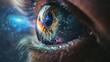 human eye with galaxy and nebula reflection surreal concept of universal consciousness