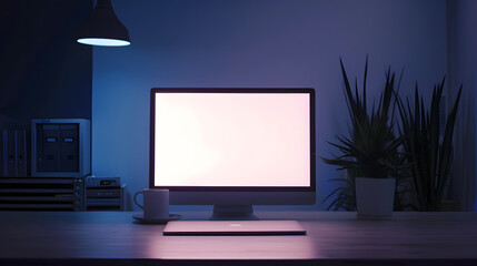 Aufkleber - Mock up Copy Space Blank Screen workspace with computer laptop on table : Generative AI