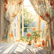Sunset behind the window in the morning. Concept of interior design
