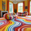 © zerega - psychedelic interior design of carpet, couch with rainbow colored stripes