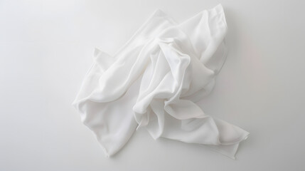 Poster - top view with white empty kitchen napkin isolated on table background Folded cloth for mockup with copy space Flat lay Minimal style : Generative AI